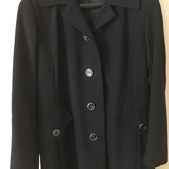 Vtg BlackWool Overcoat Fully Lined Single Breasted - Picture 3 of 9